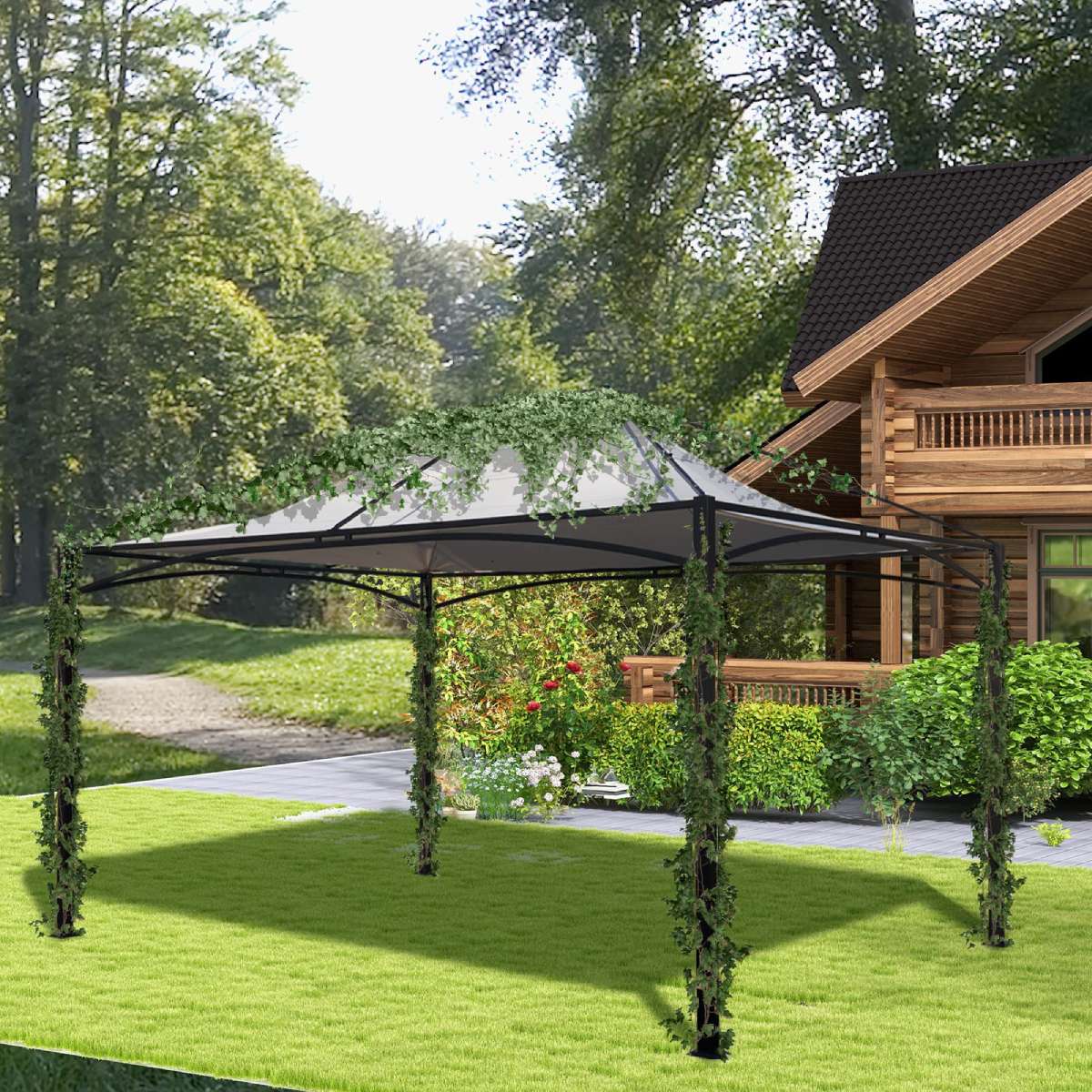 LOUNGE YARD 10x13 FT Outdoor Gazebo Canopy - Steel Polyester Frame Grey — product view 4
