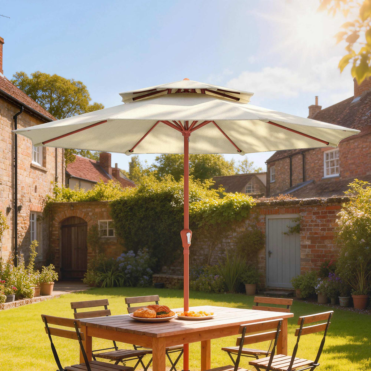 104'' x 104'' Patio Umbrella with Crank and Double Top, Cream White — product view 3