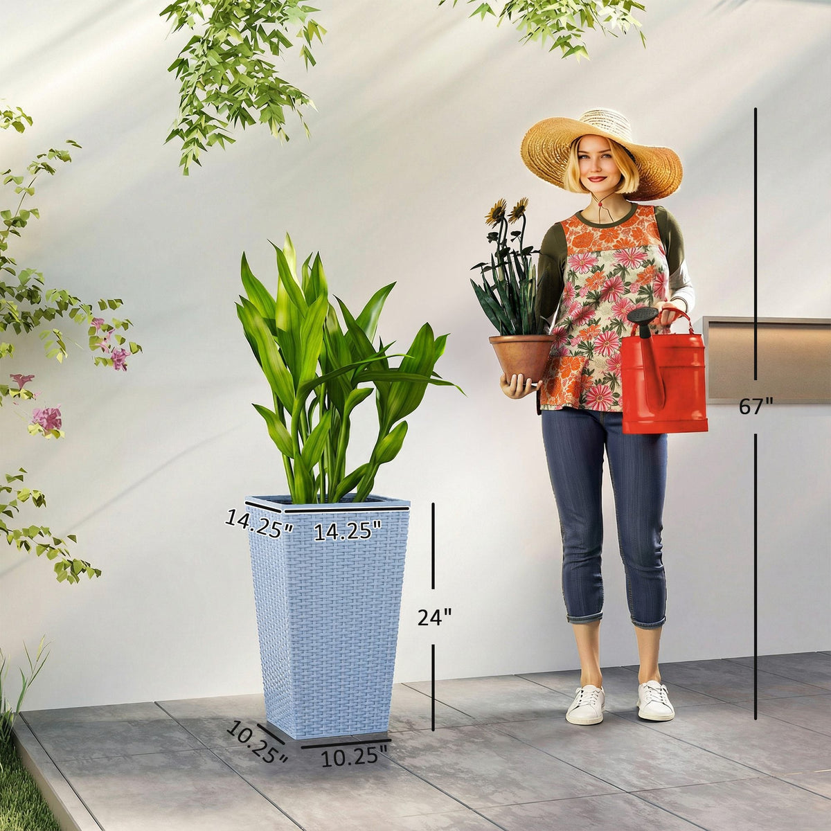 3 Piece 24" Tall Planters with Drainage Holes, Light Gray — product view 5