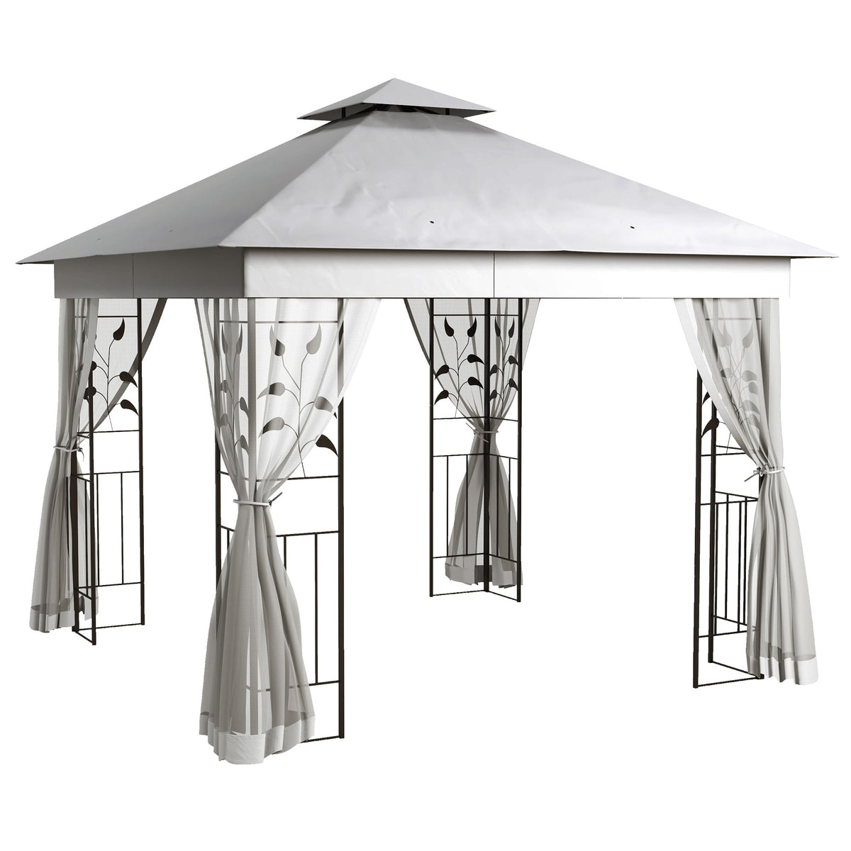 3 x 3m Garden Gazebo with Double Roof & Netting, Light Grey — product view 1