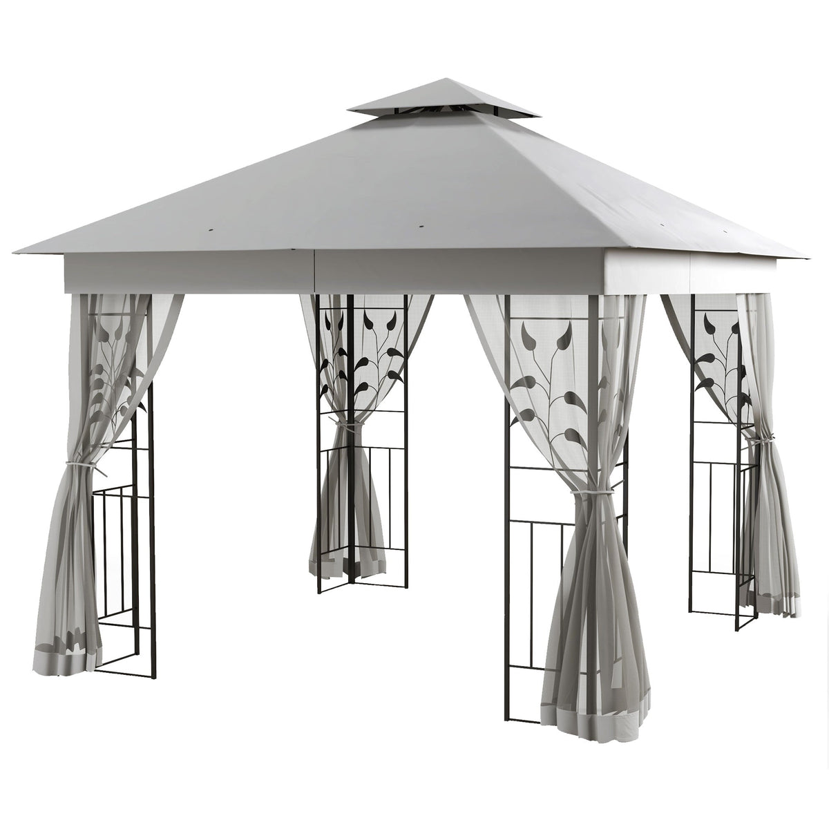 3 x 3m Garden Gazebo with Double Roof & Netting, Light Grey — product view 2