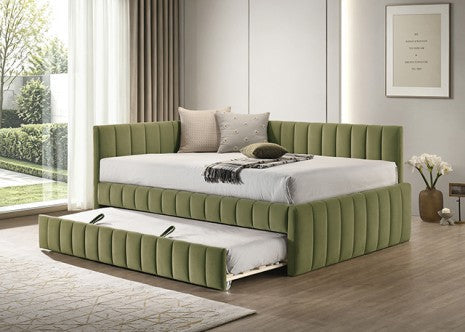 Nardi Olive Green Fabric Vertical Channel Tufted Full Day Bed with Trundle – FM1206GR-F — product view 1