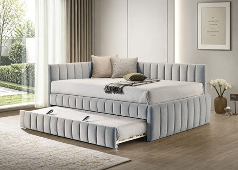 Nardi Light Grey Fabric Vertical Channel Tufted Full Day Bed with Trundle – FM1206LG-F — product view 1
