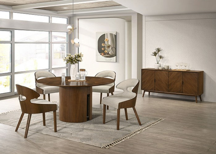 Hillerod Walnut Veneer Inlay Pedestal 59" Round Dining Table Set 5-Pc – FM32006WN-5PC — product view 2