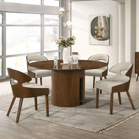 Hillerod Walnut Veneer Inlay Pedestal 59" Round Dining Table Set 5-Pc – FM32006WN-5PC — product view 1