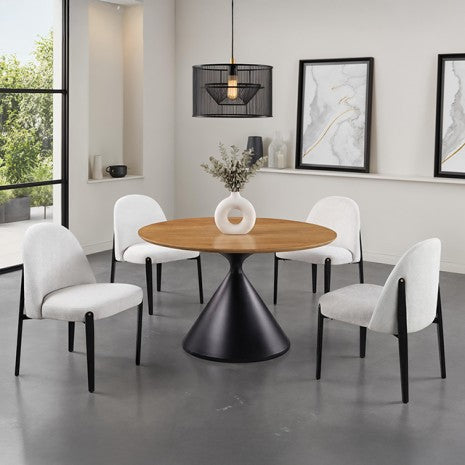 5 pc Athan 48" Round Oak Finish Top and Black Base Dining Table Set – FM37018BK-RT-5PC19BK — product view 1