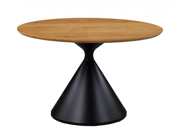 5 pc Athan 48" Round Oak Finish Top and Black Base Dining Table Set – FM37018BK-RT-5PC19BK — product view 3