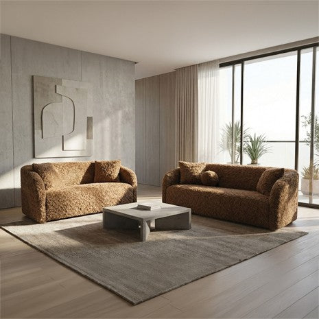 Orevis Brown Teddybear Chenille Fabric Sofa and Love Seat Set – FM61118BR-2PC — product view 1