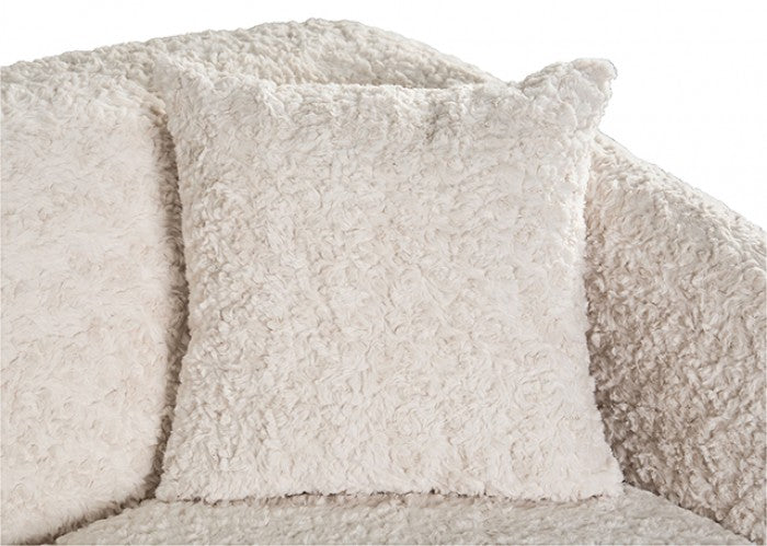 Orevis White Teddybear Chenille Fabric Sofa and Love Seat Set – FM61118WH-2PC — product view 3