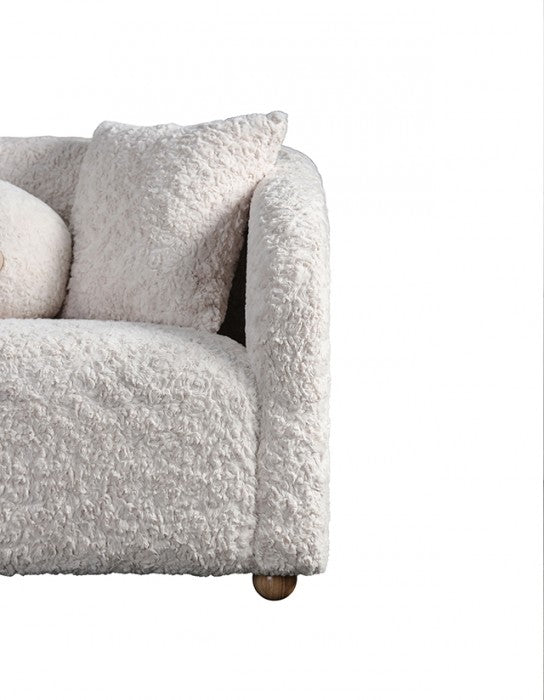 Orevis White Teddybear Chenille Fabric Sofa and Love Seat Set – FM61118WH-2PC — product view 2