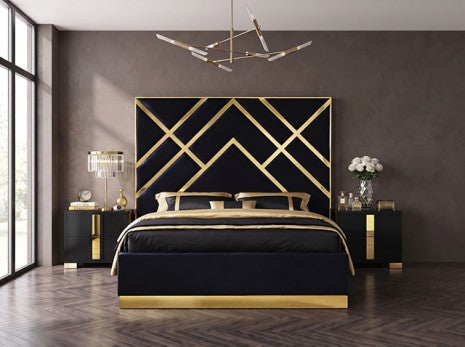 Stavola Gold/Black Tufted Fabric Upholstered Queen Bed – FM77006GDBK — product view 1
