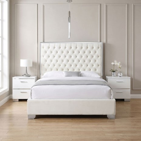 Vastano Silver/White Tufted Fabric Upholstered Queen Bed – FM77009SVWH — product view 1
