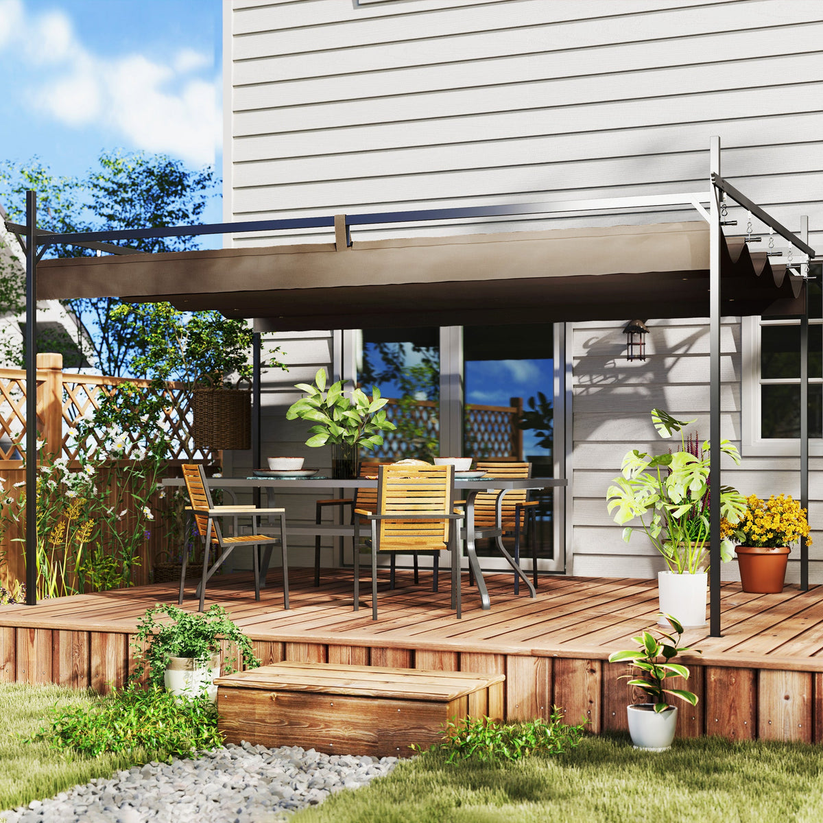 10' x 13' Retractable Pergola Canopy, Brown — product view 4