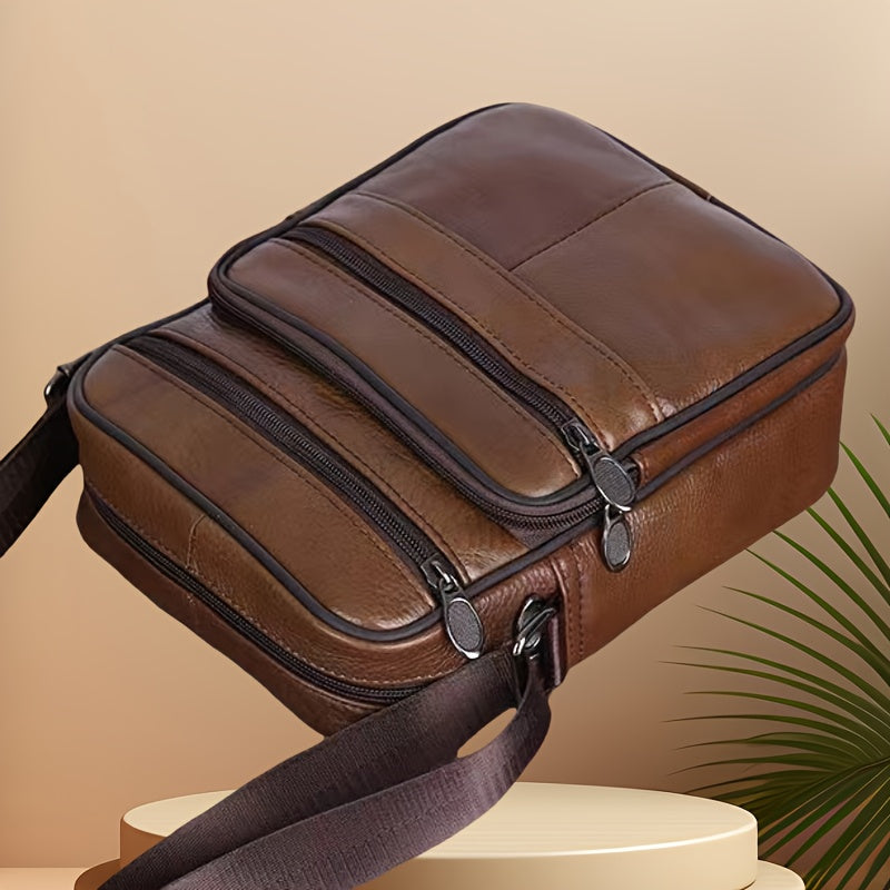 LoungeYard | Leather Men’s Shoulder Bag – Spacious Cowhide Bag with Adjustable Strap — product view 3