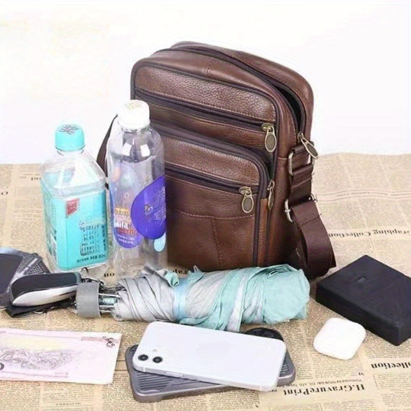 Leather Men's Shoulder Bag – Spacious Cowhide Bag with Adjustable Strap | LoungeYard — product view 6