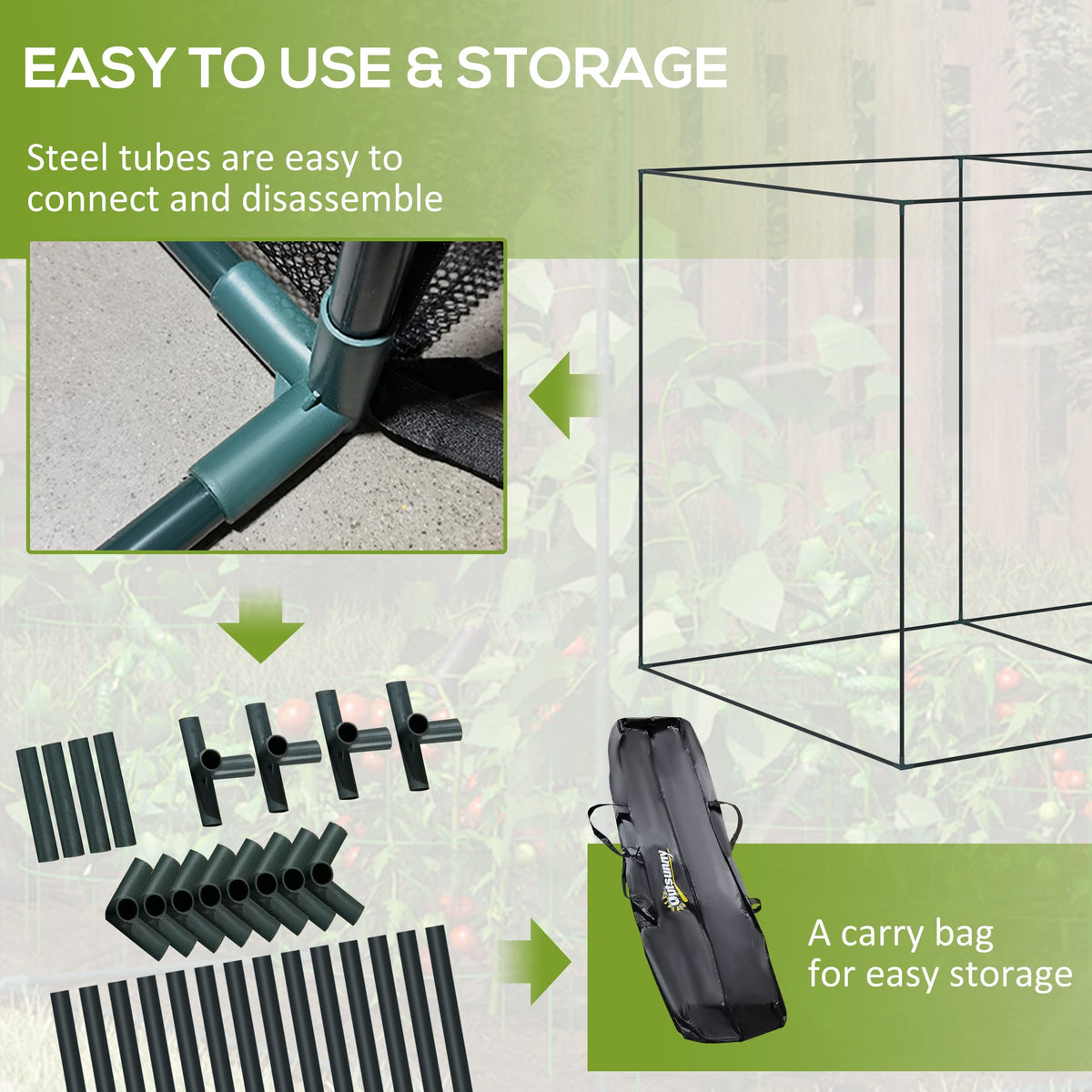 6' x 3' x 5' Crop Cage with Zippered Doors, Green — product view 7
