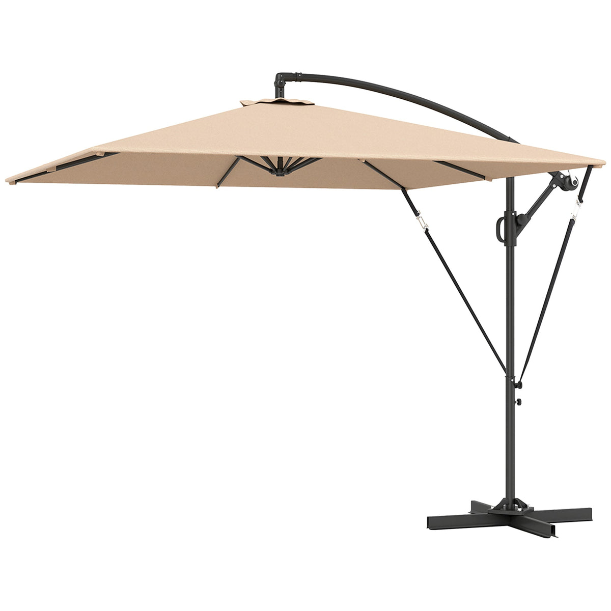 Offset Patio Umbrella with Base, Cover and Tilt Function, Khaki — product view 2