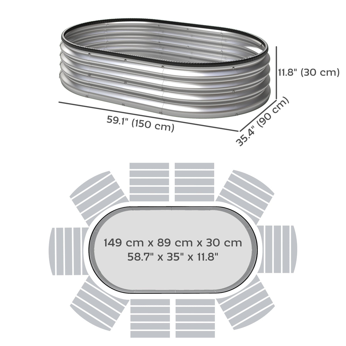 2pcs 5 x 3 x 1 ft Galvanized Raised Garden Beds, Silver — product view 5