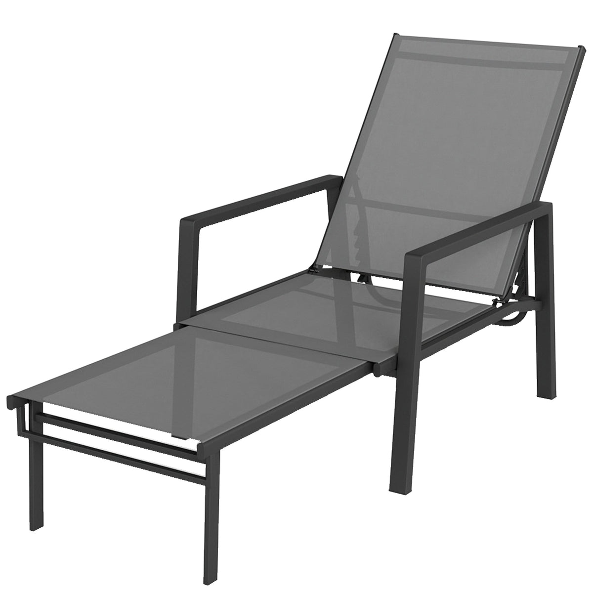 5-Position Sun Lounger with Retractable Footrest, Steel for Patio & Camping, Dark Grey — product view 2