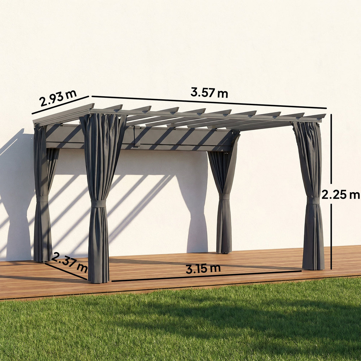 3.6 x 3 m Pergola with Retractable Roof and Curtains, Dark Grey — product view 5