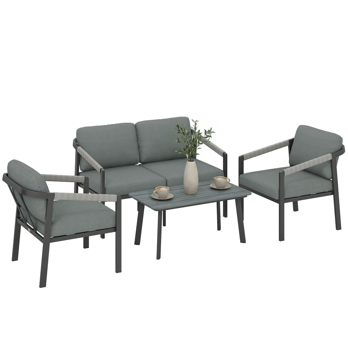 4 Seater Aluminium Garden Furniture Set with Loveseat, Black — product view 1