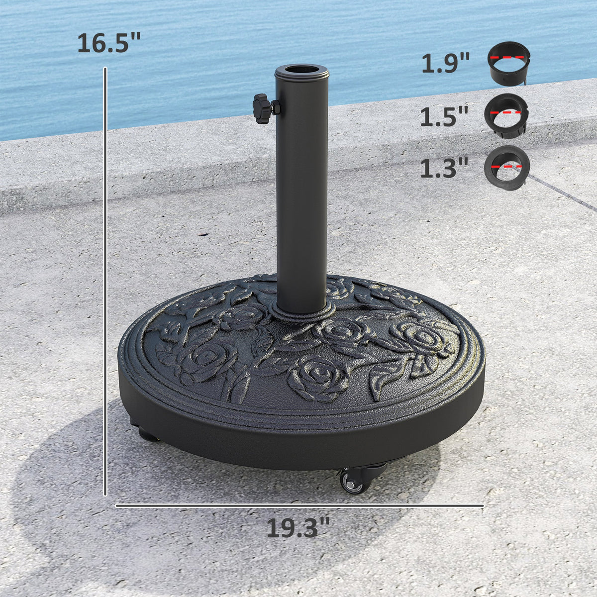 46 lbs Round Patio Umbrella Base with Wheels, Black — product view 5