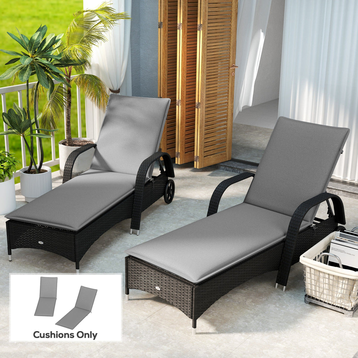 2-Piece Outdoor Lounge Chair Cushions, 76" x 23", Gray — product view 4