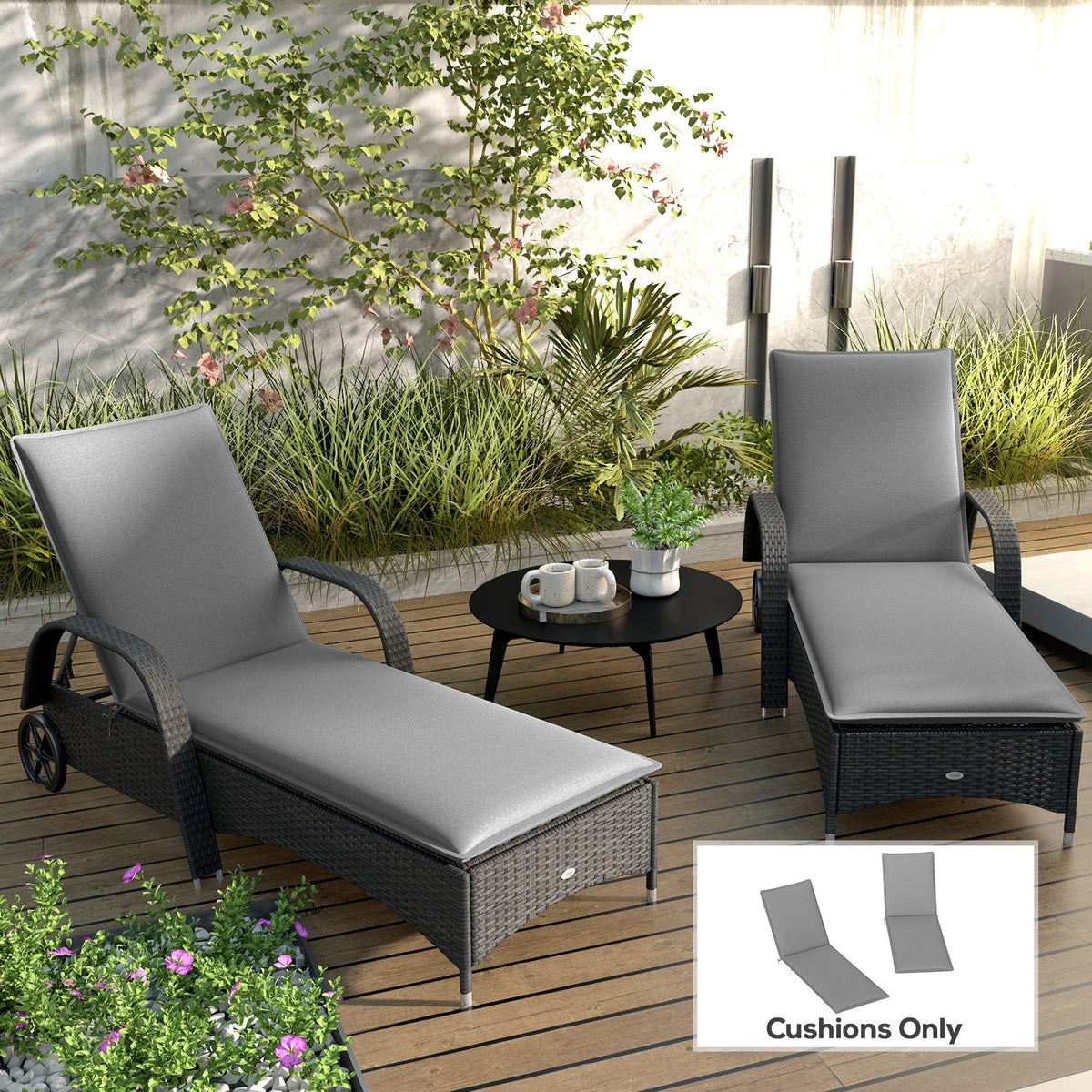 2-Piece Outdoor Lounge Chair Cushions, 76" x 23", Gray — product view 3