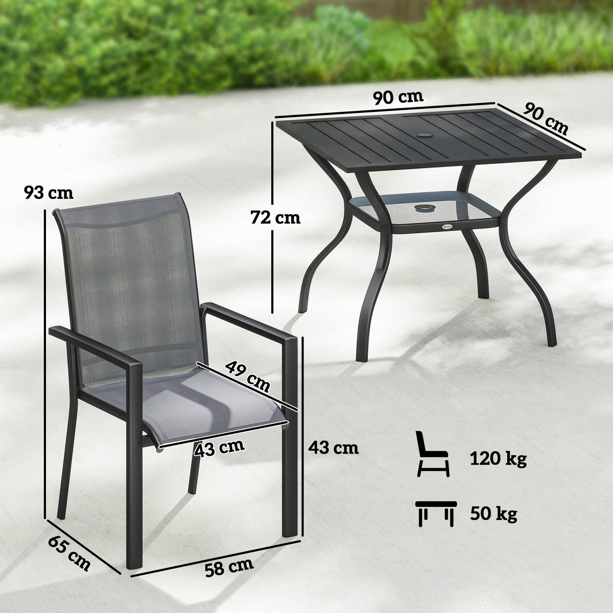 5 Piece Garden Dining Set with Stackable Chairs and Parasol Hole, Dark Grey — product view 5
