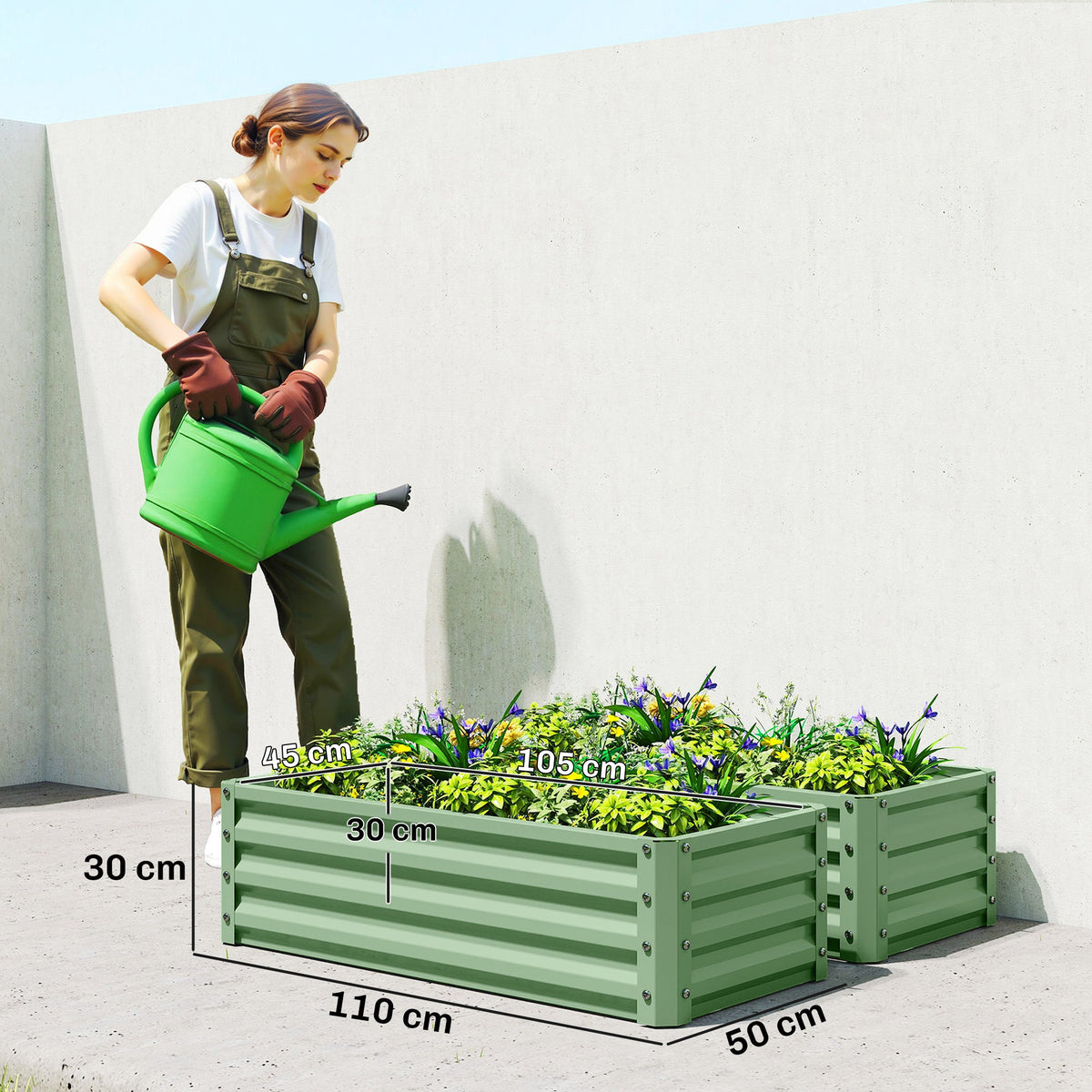 Set of 2 Raised Garden Beds, 110 x 50 x 30 cm, Light Green — product view 5