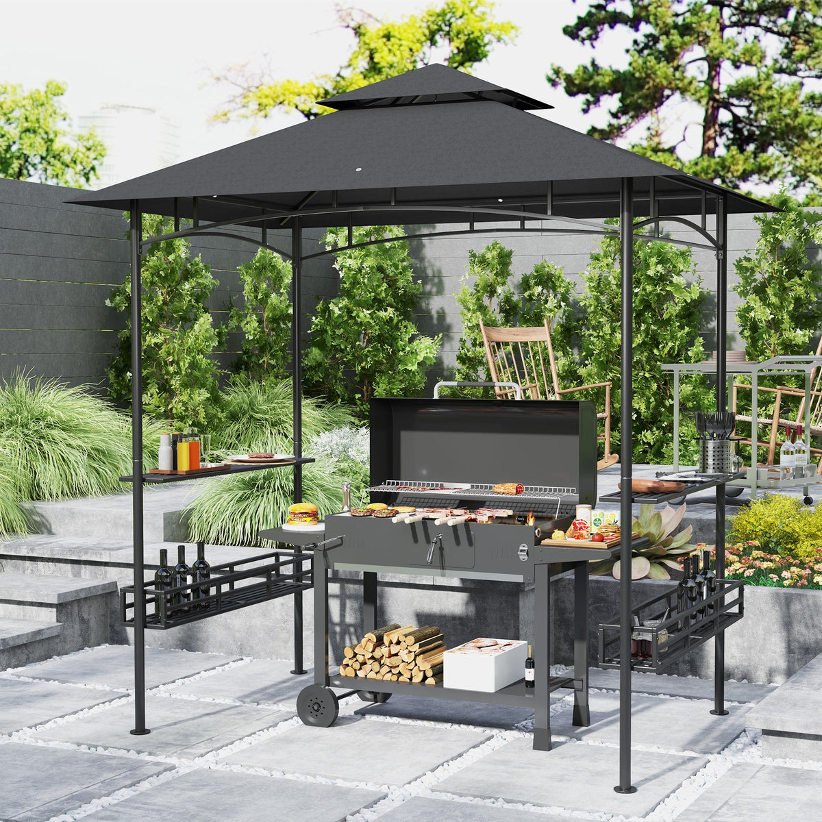 8' x 5' Grill Gazebo with Shelves and Baskets, Dark Gray — product view 3
