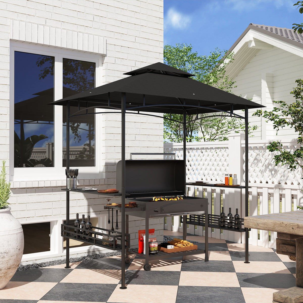8' x 5' Grill Gazebo with Shelves and Baskets, Dark Gray — product view 4