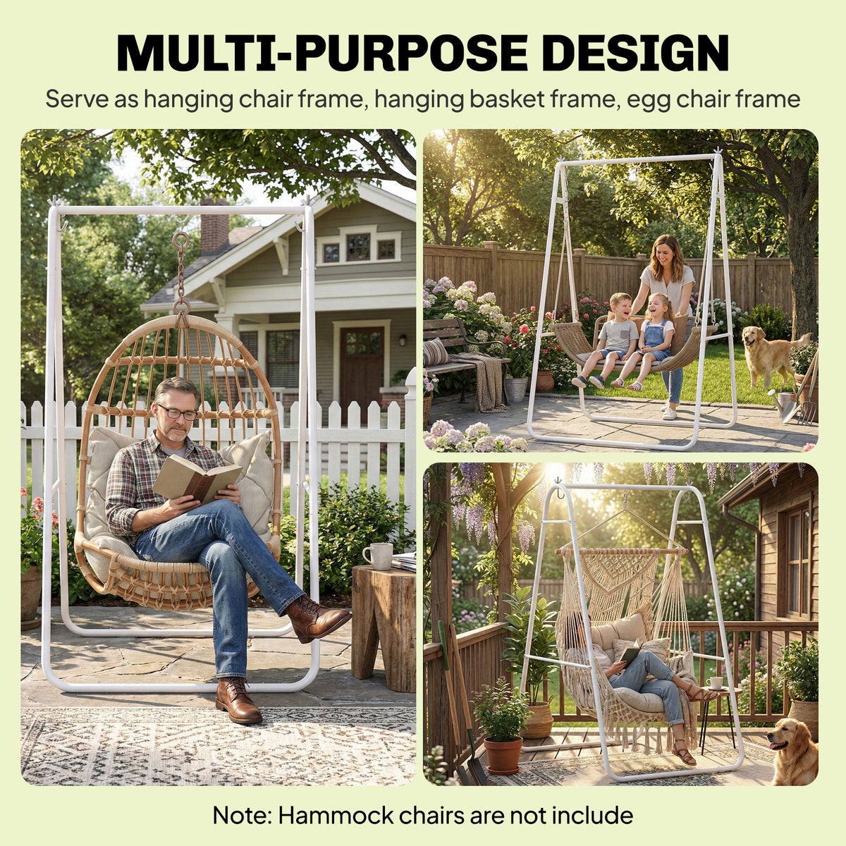 Hammock Chair Stand with Steel Frame, 330 LBS Capacity, White — product view 7