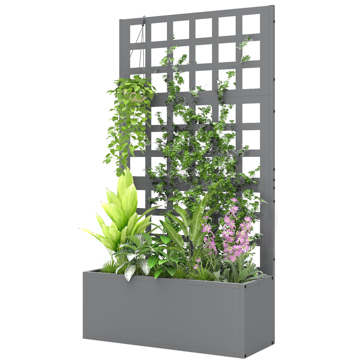 24" x 9" x 44.5" Raised Garden Bed with Trellis and Drainage, Gray — product view 2