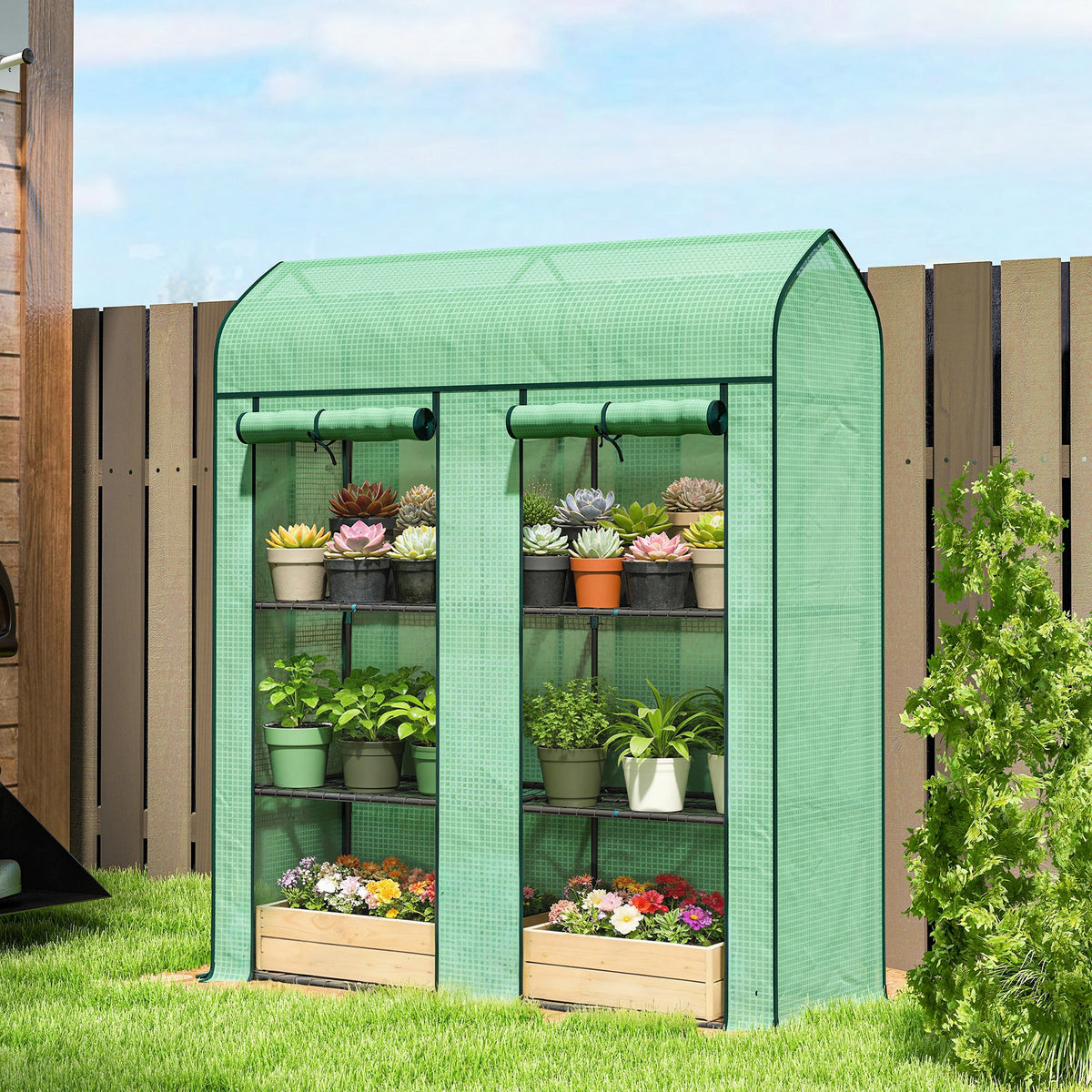 3-Tier Mini Greenhouse, 56.3" x 18.1" x 65", Green — product view 3
