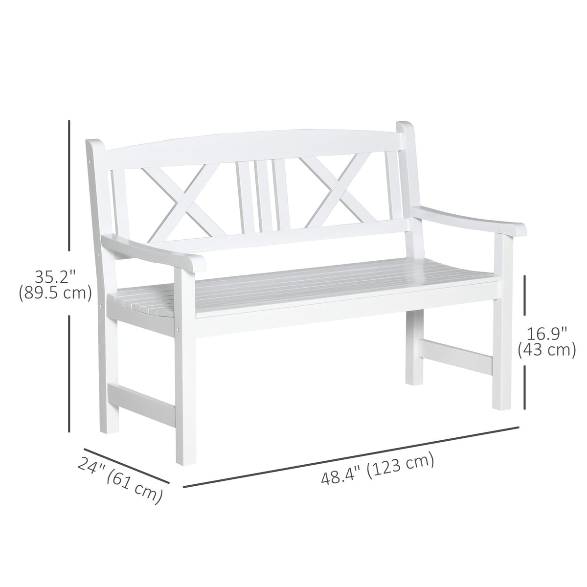 4FT 2-Seater Wooden Garden Bench with X-Shape Back, White — product view 5