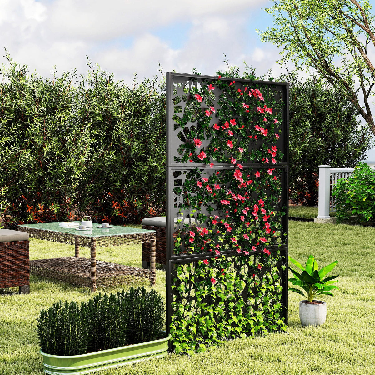 72" x 38" Metal Outdoor Privacy Screen, Symmetrical Pattern, Black — product view 4