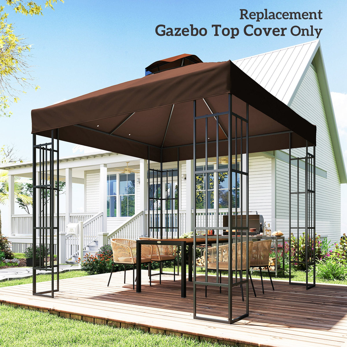 10' x 10' 2-Tier Gazebo Replacement Canopy Top Cover, Coffee — product view 4