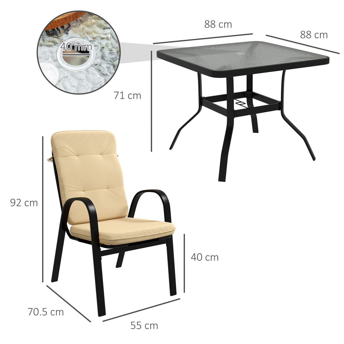 5 Piece Garden Dining Set with Square Glass Table & 4 Cushioned Chairs, Beige — product view 5