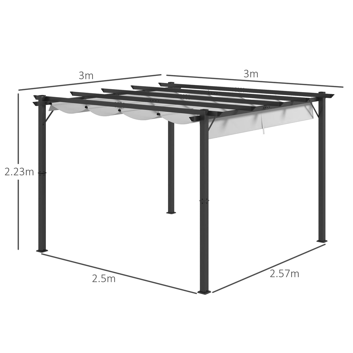3 x 3m Pergola with Retractable Roof & Aluminium Frame, Light Grey — product view 5