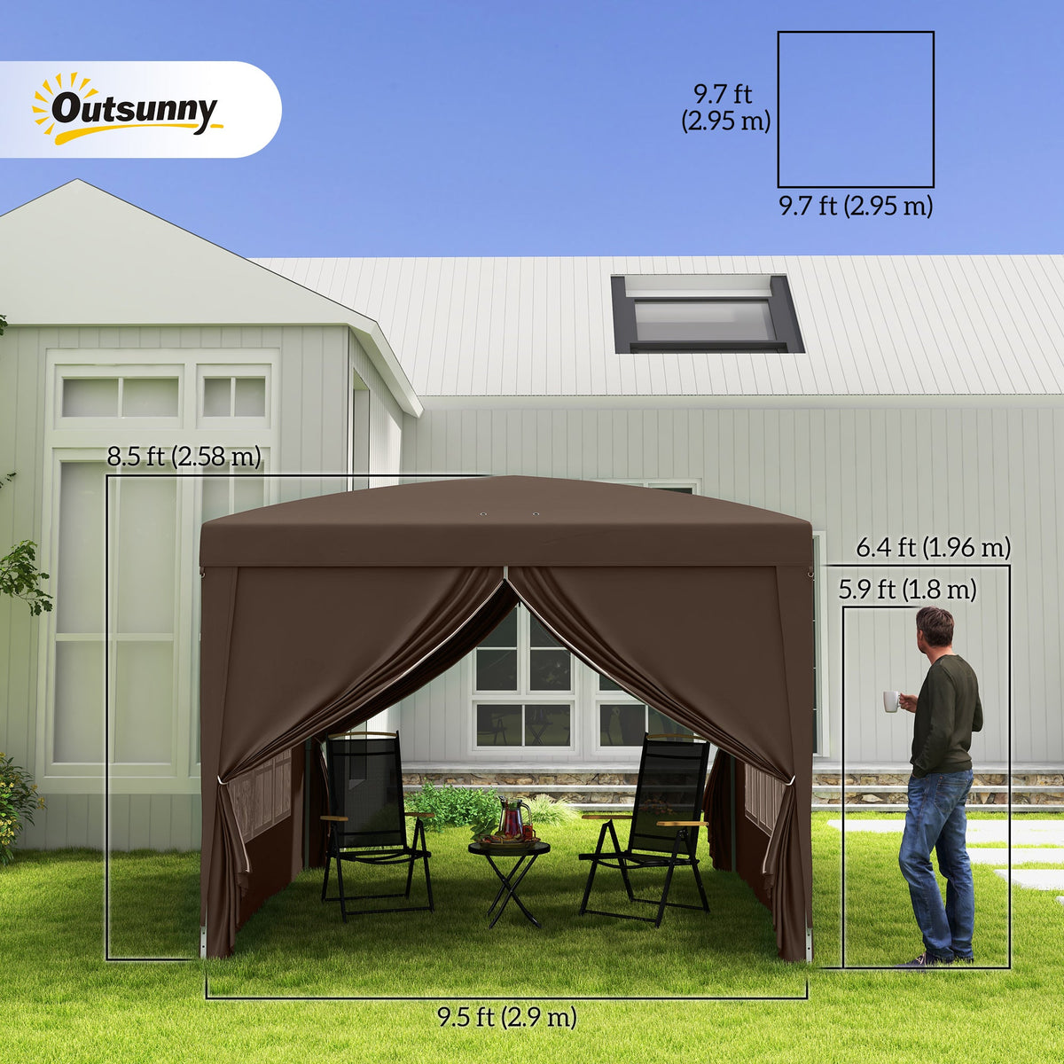 10' x 10' Pop-Up Party Tent Canopy with Carrying Bag, Coffee — product view 5