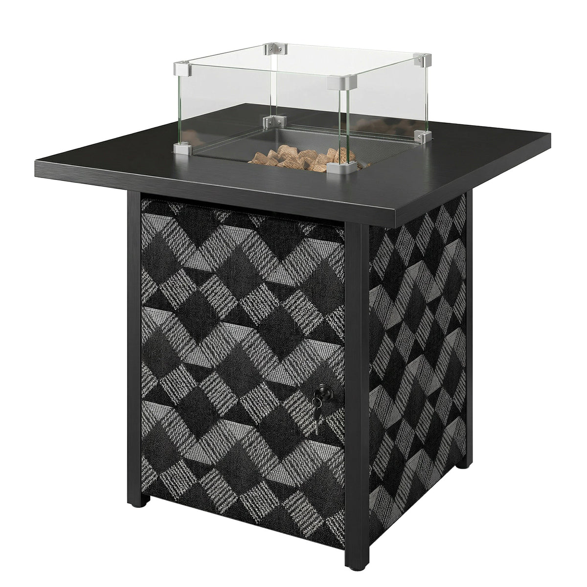 12 KW Square Propane Gas Fire Pit Table with Wind Guard, Black — product view 2