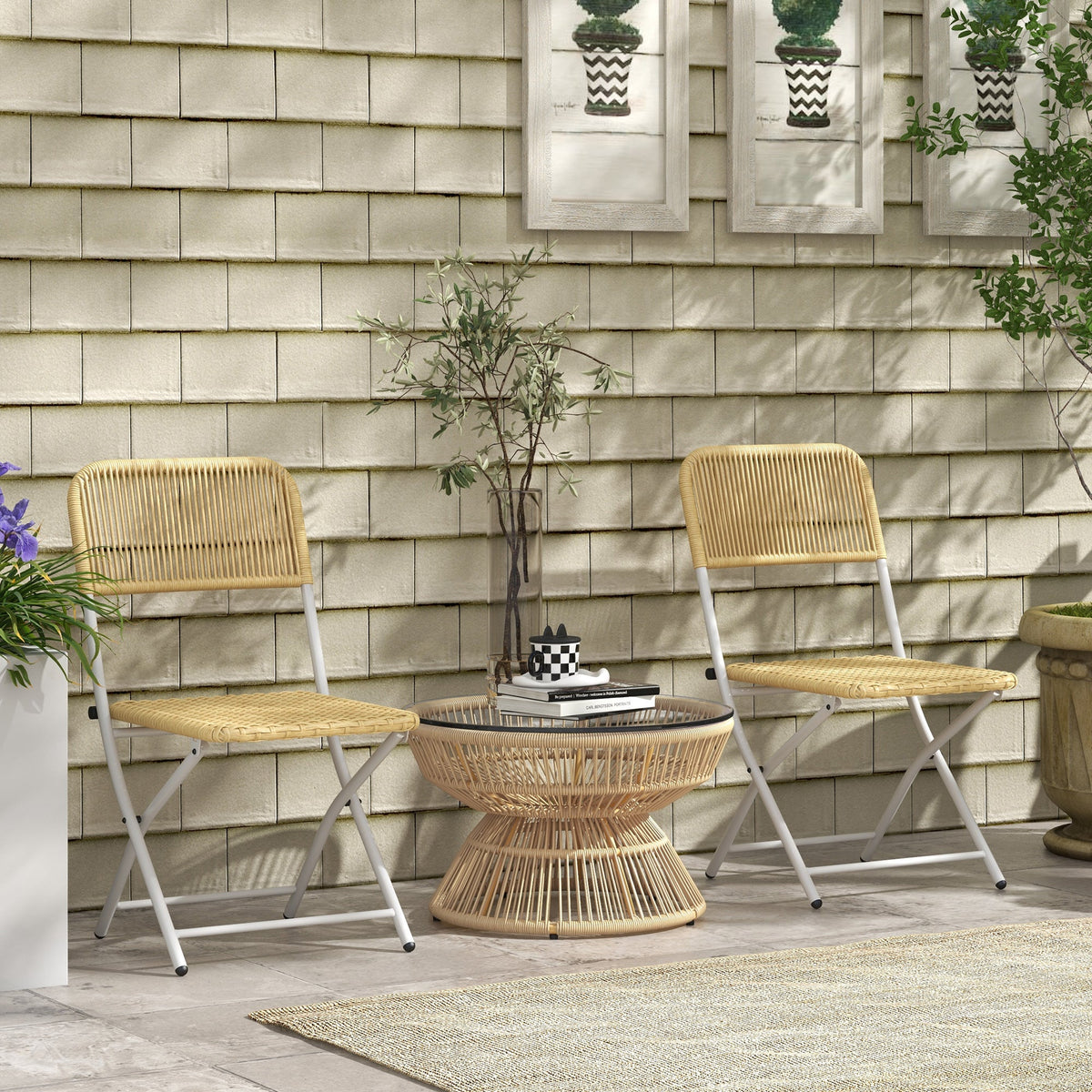 Rattan Outdoor Coffee Table with Tempered Glass Top, Nature Wood — product view 4