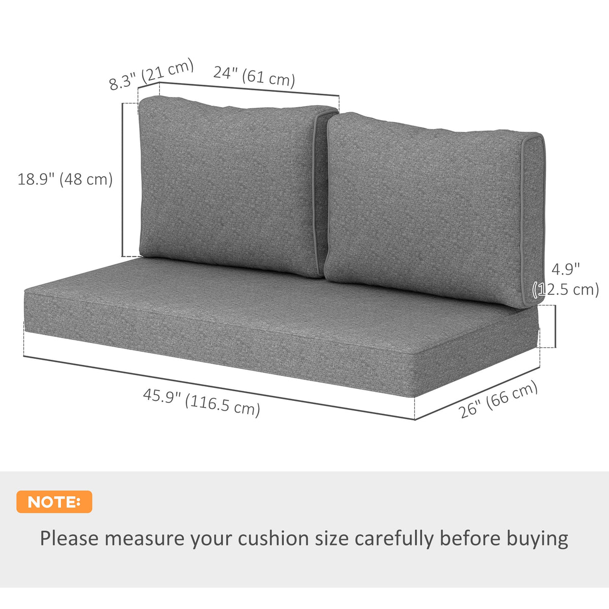 2 Seater Outdoor Seat Cushions with Backrest, Grey — product view 5
