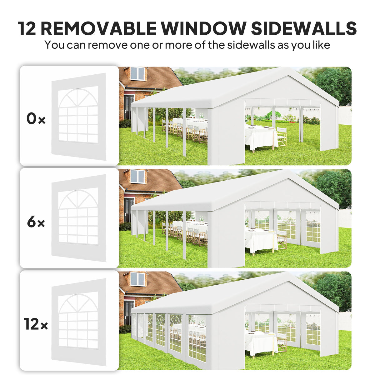 20' x 40' Heavy Duty Party Tent and Carport with 12 Sidewalls, White — product view 7