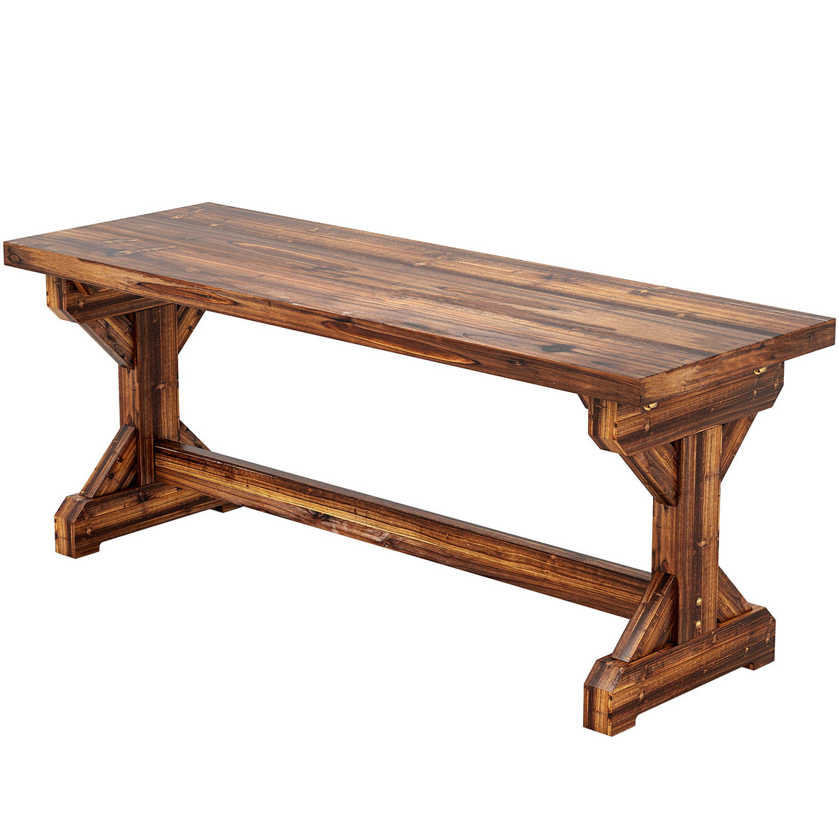 2-Person Outdoor Wooden Bench with Farmhouse X-Shaped Base, Carbonized — product view 2
