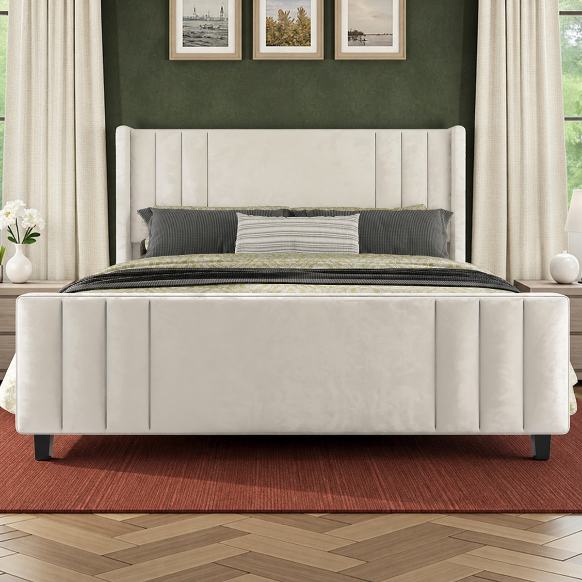 Grevane Kintail Velvet Channel Tufted Bed — product view 1