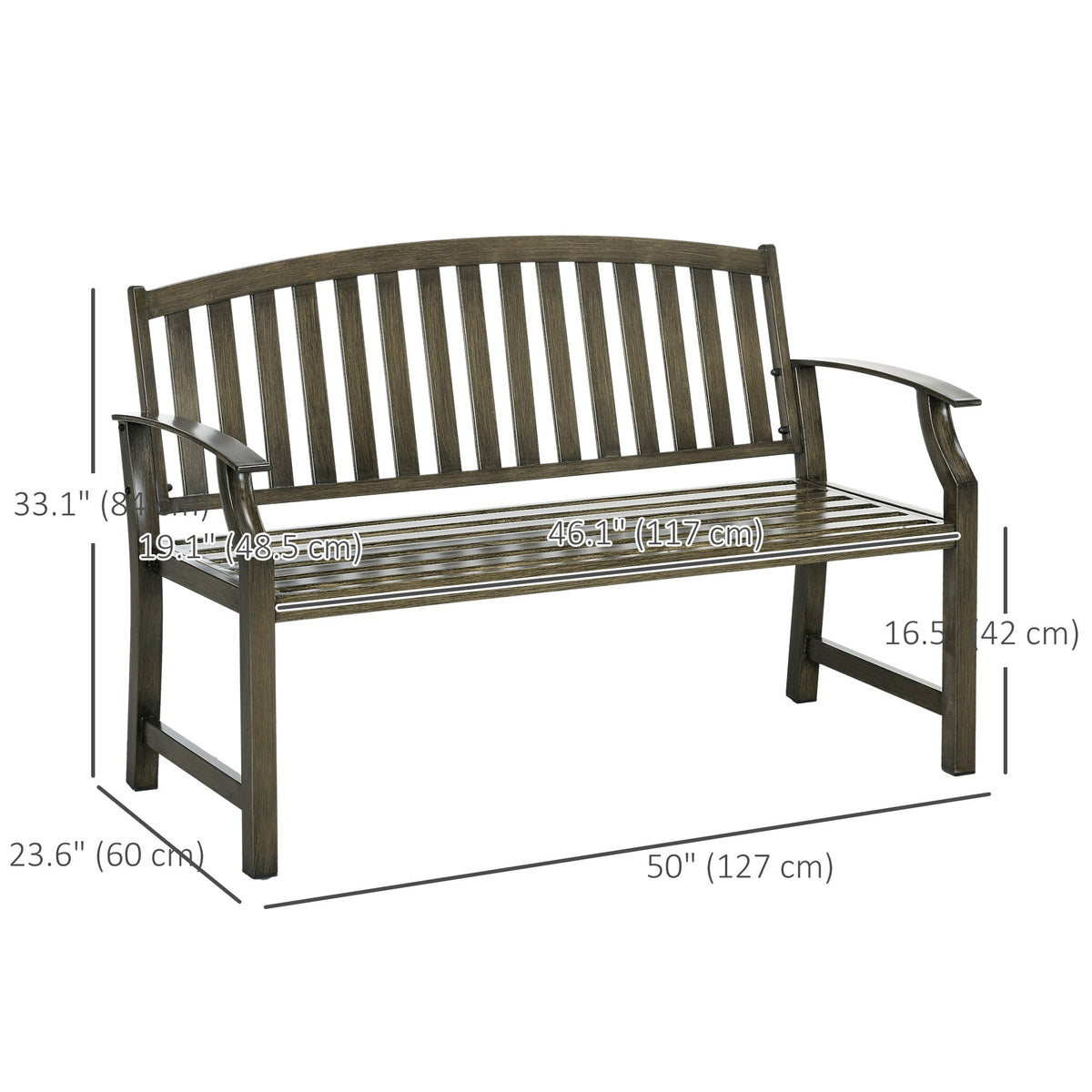 46" Outdoor Garden Metal Bench for Patio, Park, Porch, Lawn, Yard, Deck, Black — product view 5