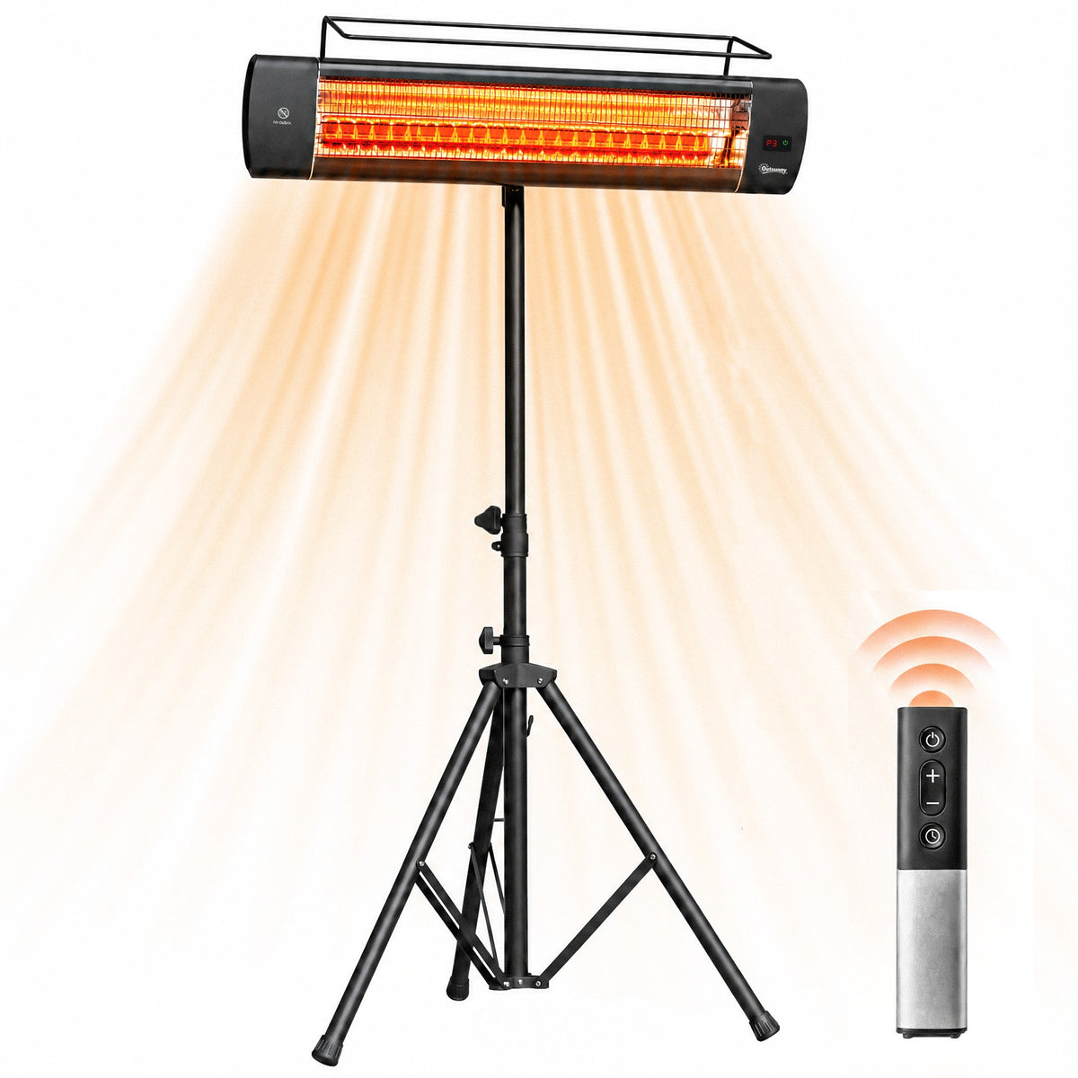 1500W Infrared Standing Patio Heater with Tripod, IP65, 3 Heat Levels, Black — product view 2