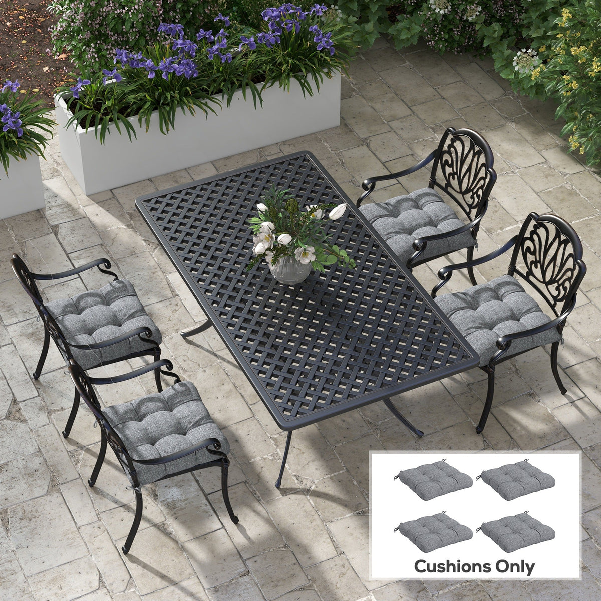 4-Piece Patio Chair Cushions Set with Ties, 19" x 19" x 4" — product view 3